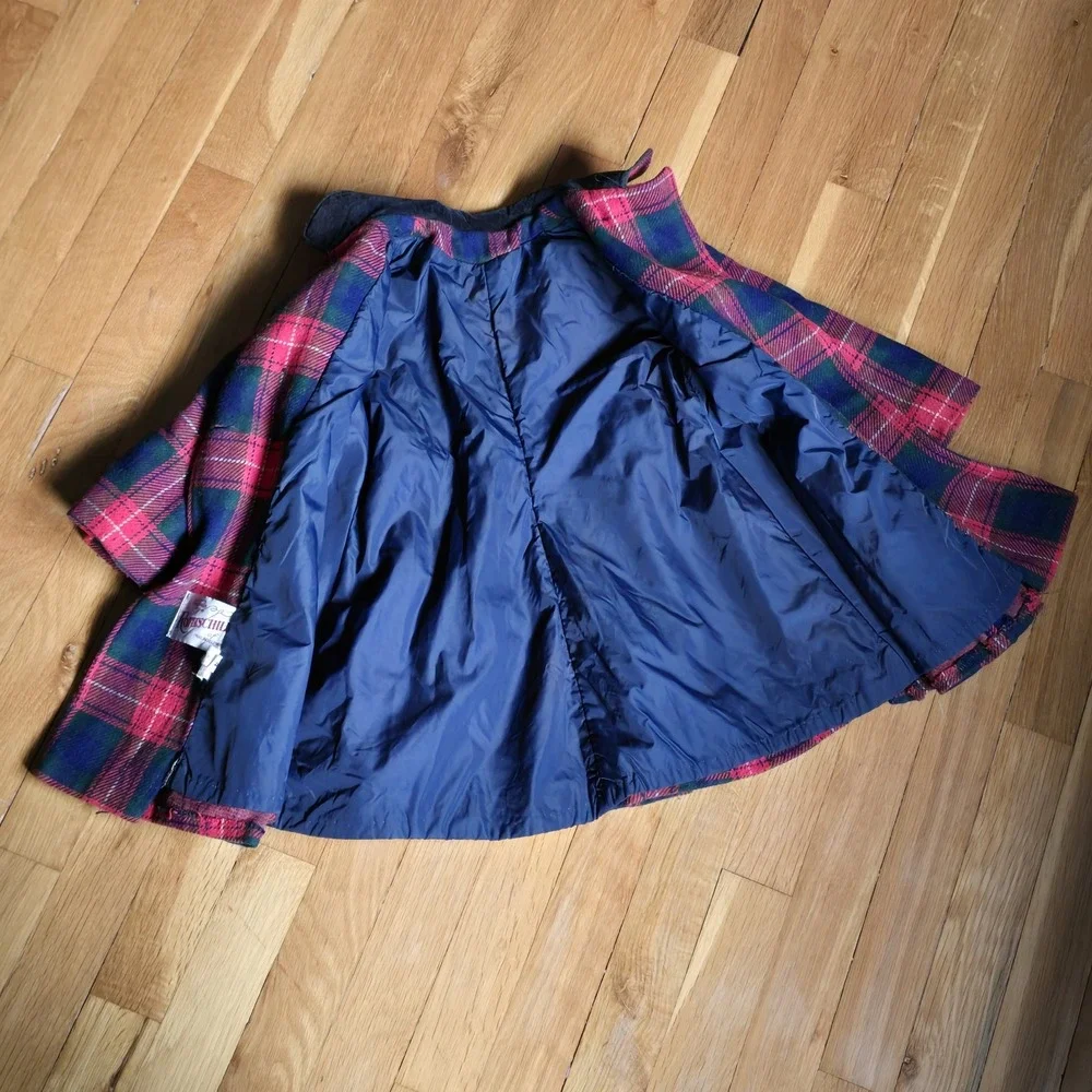 Rothschild Of Philadelphia Vintage Girls Coat Red Black Wool Plaid Velvet Trim 4